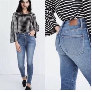 Madewell 10in High Rise Skinny Button Fly Distressed Raw Hem Jeans